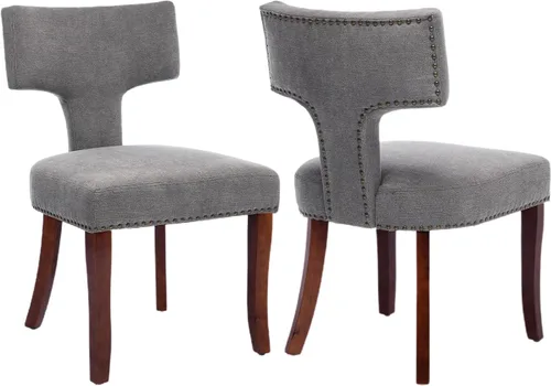 Miniatura 22 de Juego de 2 sillas de comedor modernas de mediados de siglo, sillas de comedor tapizadas en tela de chenilla con respaldo curvado y ribete