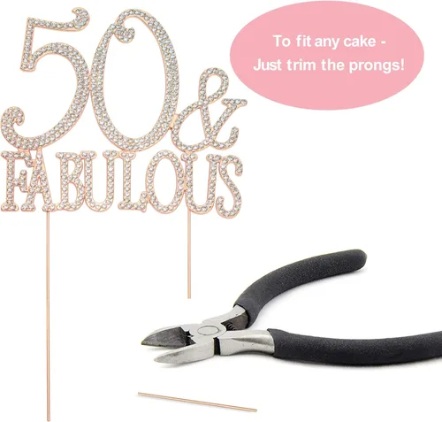 Miniatura 5 de Decoración de 50 tartas – Metal de oro rosa de alta calidad – 50 y fabuloso – Decoración brillante de diamantes de imitación para fiesta