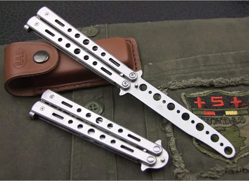 Miniatura 8 de Cuchillo de mariposa, paquete de 2 cuchillos de práctica de entrenamiento de artes marciales espadas de acero de metal plegable cuchillo