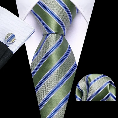 Miniatura 17 de Barry.Wang Juego de corbatas para hombre, corbata de seda a rayas, tejido a cuadros, gemelos formales, negocios, boda