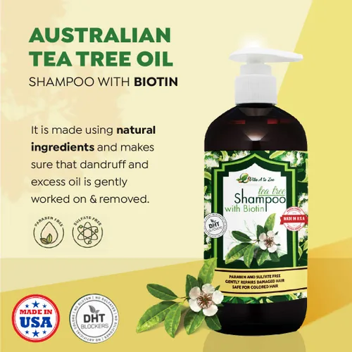 Miniatura 4 de Champú de aceite de árbol de té con biotina (16.9 onzas líquidas) Fórmula profesional para caspa, picazón y cuero cabelludo seco Hidratante