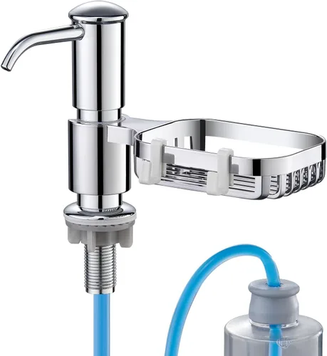 Dispensador de jabón para fregadero con soporte para esponja, dispensadores de jabón integrados para fregadero de cocina, dispensador de jabón para