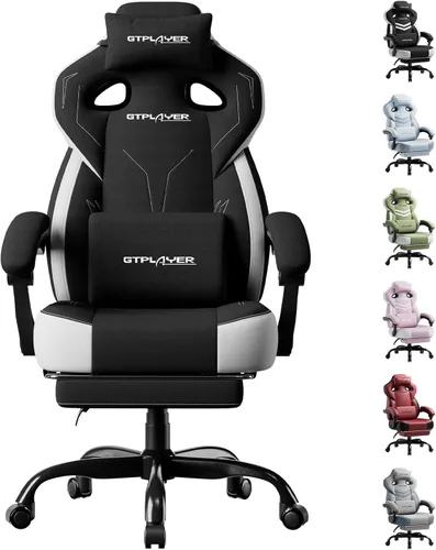 GTPLAYER Sillas de juegos para adultos, asiento ergonómico grande y alto para juegos con reposapiés y soporte lumbar, cómoda silla de oficina