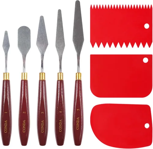 Miniatura 12 de CONDA Juego de 11 piezas de espátulas de acero inoxidable, cuchillo de paleta profesional, mango de madera para pintura