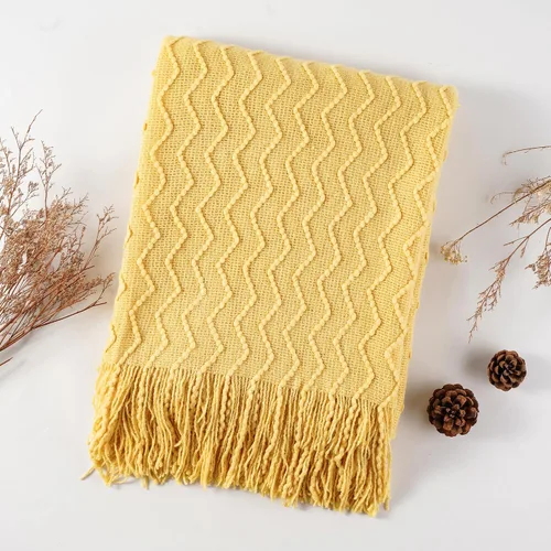 Miniatura 8 de BATTILO HOME Manta amarilla para sofá, manta dorada suave con textura, manta decorativa de punto mostaza para sofá, cama y sala de estar, 50 x 60