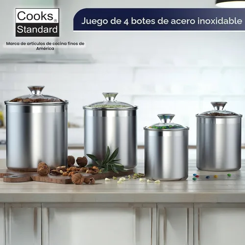 Miniatura 8 de Cooks Standard Juego de recipientes de almacenamiento de acero inoxidable para alimentos, tamaño mediano, 4 piezas, 0.95qt/1.6qt/2.5qt/3.5qt
