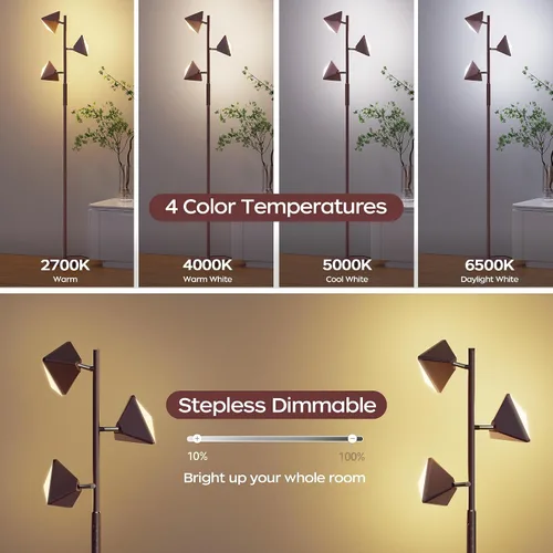 Miniatura 4 de Lámpara de pie LED de árbol, lámpara de pie alta regulable de 36 W con control remoto y táctil, 2700K-6500K 4 temperaturas de color, 3 luces LED
