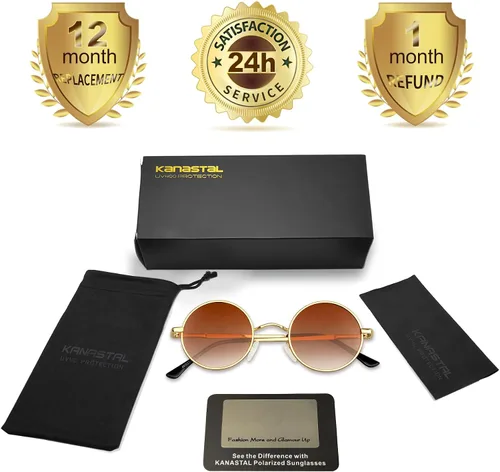 Miniatura 14 de KANASTAL Gafas de sol redondas polarizadas para mujeres y hombres, estilo hippie con protección UV400