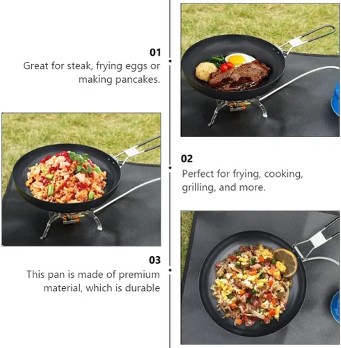 Miniatura 6 de Sartén de hierro fundido antiadherente para acampar al aire libre, cacerola para carne, sartén de 9 pulgadas, utensilios de cocina