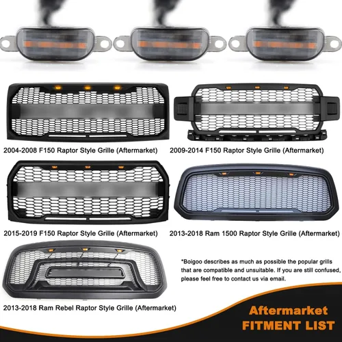 Miniatura 5 de Boigoo Luces de rejilla delanteras compatibles para Ford F-150 Raptor 2004-2019 y Dodge Ram 1500 2013-2018, rejilla de posventa, rejilla decorativa