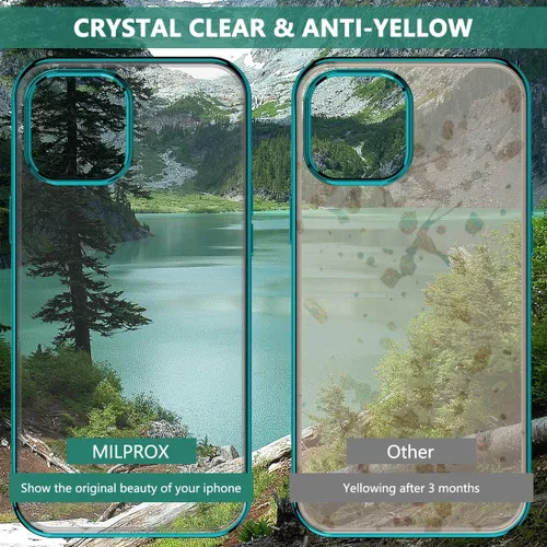 Miniatura 6 de MILPROX Compatible con iPhone 12 Pro Max (2020), transparente, a prueba de golpes, con borde galvanizado, fundas anti-amarillas, verde pino