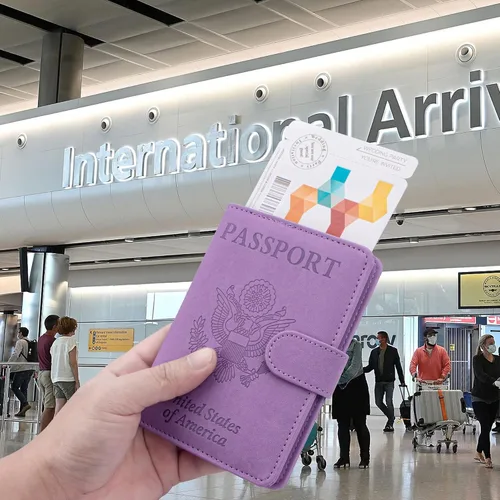 Miniatura 6 de Cartera de pasaporte mejorada y tarjetero de vacuna, multiusos, bloqueo RFID, cartera de cuero para pasaporte, soporte para tarjetas de vacuna CDC