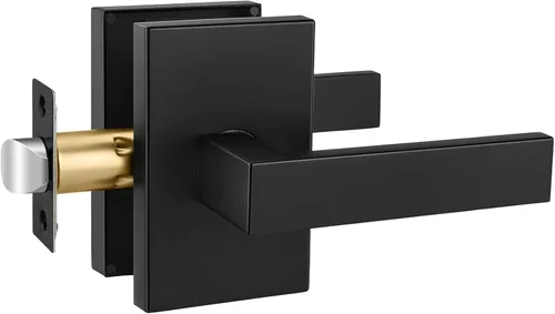 Miniatura 8 de Juego de cerraduras negras para puerta exterior, juego de cerraduras de puerta delantera con cerrojo de seguridad, juego de cerraduras cuadradas
