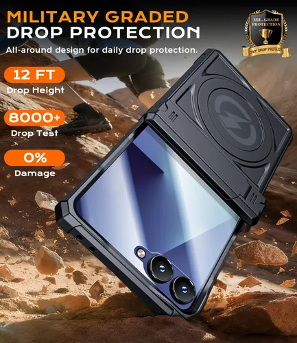 Miniatura 7 de Funda magnética para Samsung Z-Flip-7: funda protectora de grado militar de cuerpo completo [compatible con Magsafe ] [Soporte doble] Funda Negro