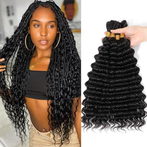 Urbeauty Cabello para trenzar, Cabello humano en mechones para trenzar con onda profunda, Cabello humano rizado para trenzas boho, Sin Onda profunda
