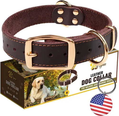 Miniatura 25 de ADITYNA Collar de cuero resistente para perros extra grandes, collar de cuero rojo suave y fuerte para razas XL