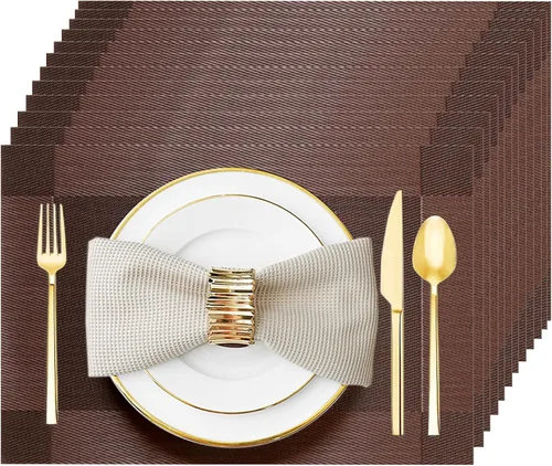 Miniatura 23 de Juego de 12 manteles individuales lavables y limpiables para mesa de comedor, cocina, interior y exterior, manteles individuales resistentes al