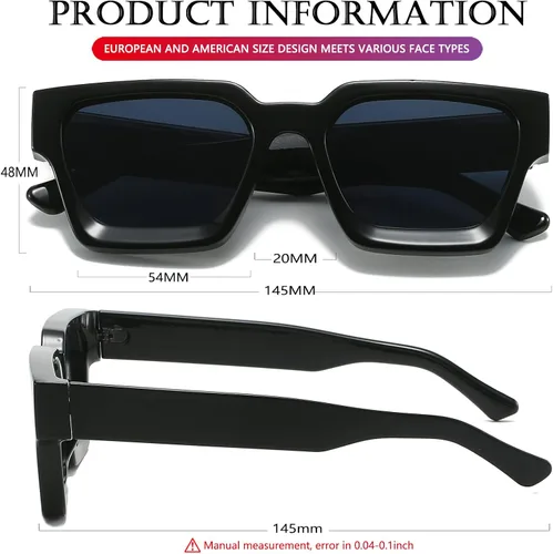 Miniatura 5 de AIEYEZO Gafas de sol cuadradas para mujeres y hombres, gafas de sol cuadradas con montura gruesa, estilo de diseñador simple