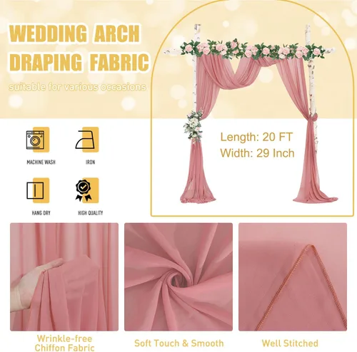 Miniatura 3 de Tela de Drapeado para Arco de Boda Rosa Empolvado Cortinas de Techo 1 Panel Tela de Gasa Cortinaje Cortinas de Boda para Techo Cortina Transparente