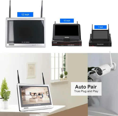 Miniatura 3 de [8 canales expandibles] Sistema de cámaras de seguridad para el hogar 2K 3MP con monitor de 12 pulgadas y kits de vigilancia combo NVR con disco Con
