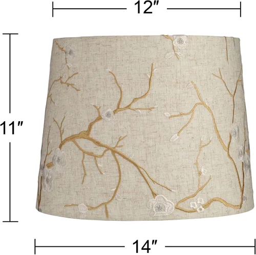Miniatura 6 de Juego de 2 pantallas de lámpara de impresión de tambor de tapa dura (premontada), flor de ciruela beige, grande, 12 pulgadas, parte superior x 14