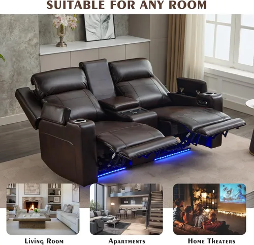 Miniatura 7 de Sofá biplaza reclinable eléctrico con consola, sofá biplaza reclinable de doble motor con reposacabezas eléctrico/carga inalámbrica/luz