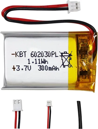 Batería de polímero de litio KBT 3.7V 300mAh: 602030 Baterías de repuesto de iones de litio recargables Lipo con conector PH 1.25 JST, conector