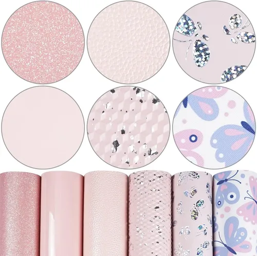 Litchi Paquete de 6 hojas de cuero sintético de 8 x 12 pulgadas para aretes de lazo, tela de vinilo fácil de cortar para Cricut, cuero sintético