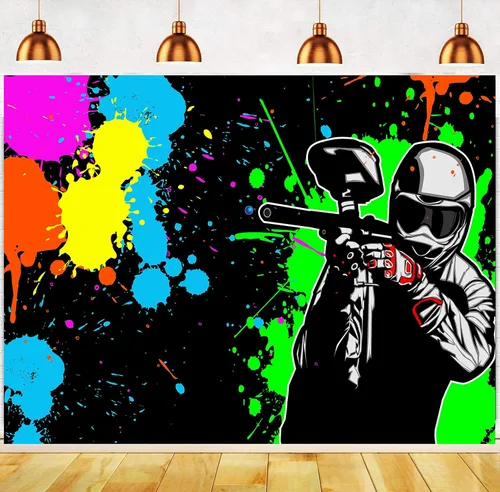 Miniatura 6 de Telón de fondo de FHZON de 5 x 3 pies para fiesta de arte con salpicaduras de desorden colorido para fotografía temática de fiesta, juegos, fiesta