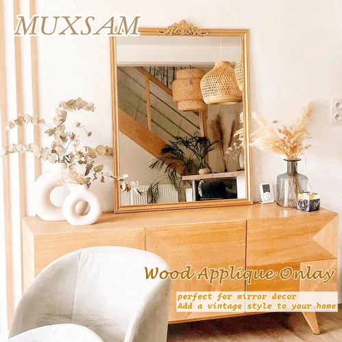 Miniatura 4 de MUXSAM Juego de 2 calcomanías decorativas de tallado en madera larga sin pintar, para pared, puerta, armario, armario, tocador, mantel, escalera