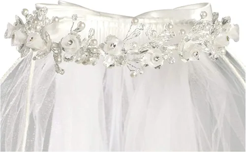 Miniatura 3 de Vela de comunión con flores de organza y diamantes de imitación.