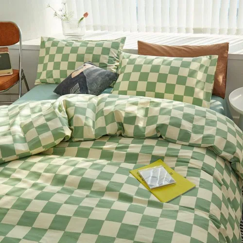 Miniatura 3 de CLOTHKNOW Juego de edredón California King con diseño a cuadros verde y blanco, 3 piezas, juego de ropa de cama con cuadrícula, edredón a cuadros