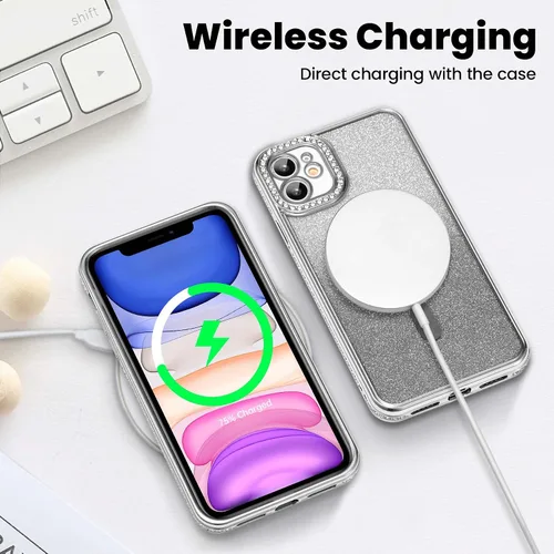 Miniatura 3 de ZCDAYE Funda con purpurina para iPhone 11 con decoración de diamantes, funda brillante de lujo con protector de cámara compatible con carga sin