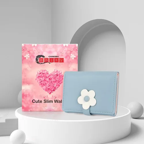 Miniatura 42 de CONISY Lindas carteras para mujer, de cuero con bloqueo RFID, pequeña cartera triple con ventana de identificación para niñas y mujeres