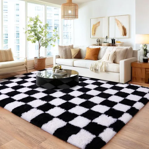 Miniatura 73 de Alfombras de área de 8x10 para sala de estar, alfombra shaggy grande ultra suave y esponjosa para dormitorio, alfombras de felpa mullida Blanco crema