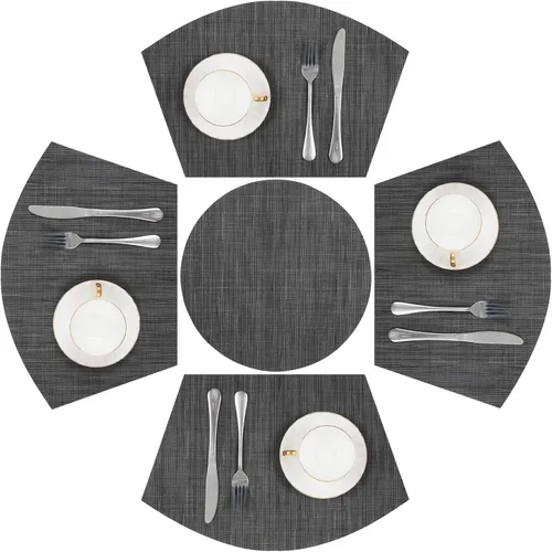 Miniatura 24 de SHACOS Juego de 5 manteles individuales pequeños en forma de cuña con centro de mesa, resistentes al calor, lavables (5, beige)