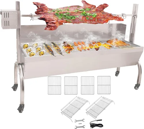 DEWOSEN Parrilla asadora de 50 W con pantalla de viento, asador de cerdo y cordero al aire libre de 51 pulgadas, parrilla de asador de carbón de