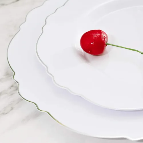 Miniatura 4 de WDF 100 platos de plástico plateado, diseño barroco de alta gama, platos blancos y plateados resistentes para fiestas de Navidad y bodas de lujo