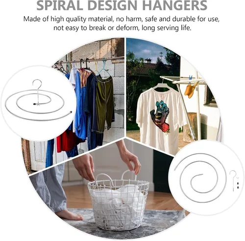 Miniatura 5 de VOSAREA Organizador de ropa que ahorra espacio, 2 unidades, acero inoxidable, estante de secado de ropa en forma de espiral, colgador para sábanas