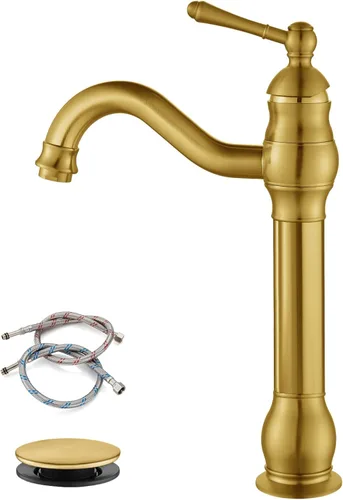 Miniatura 18 de gotonovo Grifo de lavabo giratorio de 360°, grifo de baño alto de una sola manija, 1 agujero, grifo mezclador de lavabo de granja, mangueras