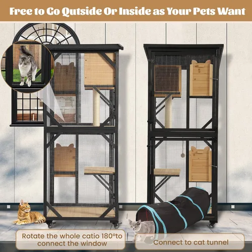 Miniatura 7 de MAGIC UNION Catio de 71 pulgadas de acceso a la ventana para gatos al aire libre, 4 niveles para gatos con ruedas, caja de descanso y techo