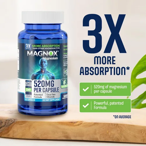 Miniatura 3 de MAGNOX® 520 Suplemento de magnesio de 520 mg de magnesio de alta absorción para hombres y mujeres con minerales del mar muerto 3 veces más