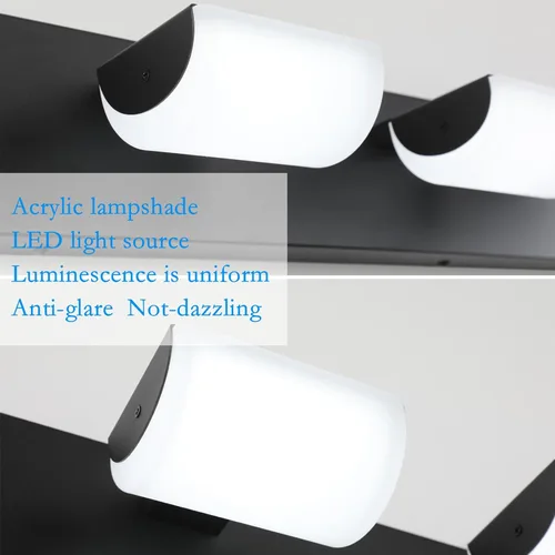 Miniatura 6 de Ralbay Luces negras para tocador de baño, 3 luces, color negro mate, modernas, acrílicas, para pared de baño, sobre espejo (luz blanca, 6000 K)