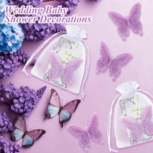 Miniatura 6 de Dunzy Juego de 50 recuerdos de fiesta de bienvenida de bebé con temática de mariposa para invitados, regalos de jabón de mariposa con tarjeta