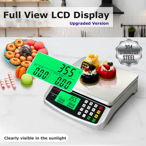 Miniatura 9 de Báscula de alimentos de 110 libras, báscula digital de cocina con computación de precios, báscula comercial, 5 unidades, soporte, tara, PCS, acero