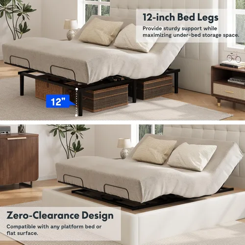 Miniatura 5 de FLEXISPOT S3K-Lite Base de Marco de Cama Ajustable Tamaño King, Sin Espacio, Inclinación Independiente de Cabeza y Pie, Gravedad Cero, Control