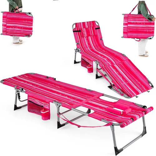 Miniatura 19 de Goplus Silla de bronceado con agujeros para brazos faciales, silla portátil para tomar el sol con respaldo de 4 niveles y almohada para la cabeza