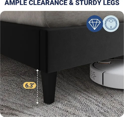 Miniatura 5 de Allewie Base de cama tapizada Velvet Queen con cabecera de almacenamiento con respaldo alado y estación de carga, cama de plataforma con diseño Negro