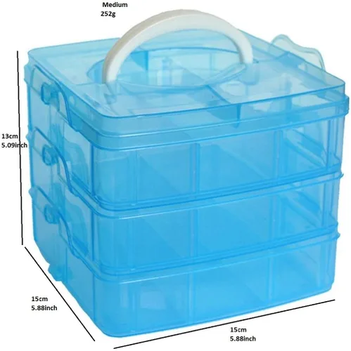 Miniatura 2 de Kamay's Caja de Almacenamiento de Manualidades de Plástico Apilable Transparente de 3 Niveles con Compartimentos Ajustables con Ranura, Organizador