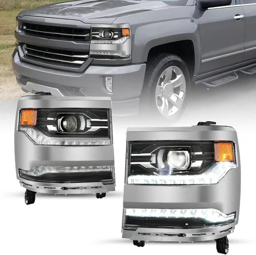 Miniatura 15 de JSBOYAT HID/Xenon para Chevy Silverado 1500 2016-2019 Conjunto de Faros Delanteros de Repuesto Proyector LED DRL Estilo OE de Fábrica Par Juego